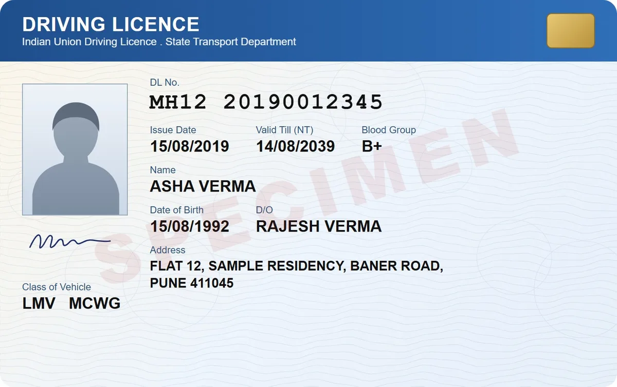 Specimen driving licence