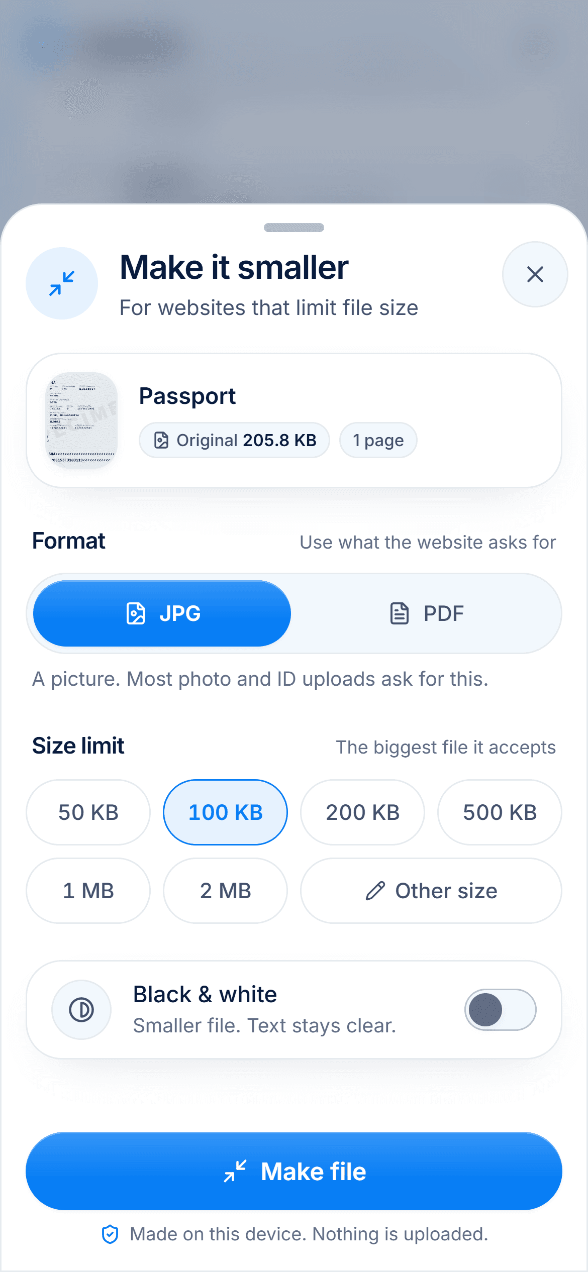 Make it smaller: choosing a file size in DigiSafe